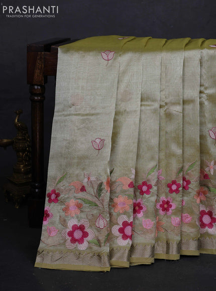 Pista Green Mangalagiri Silk Cotton - Embroidery