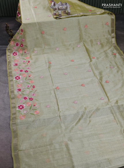 Pista Green Mangalagiri Silk Cotton - Embroidery
