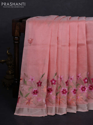 Peach Mangalagiri Silk Cotton - Embroidery