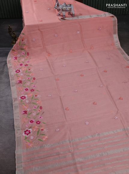Peach Mangalagiri Silk Cotton - Embroidery