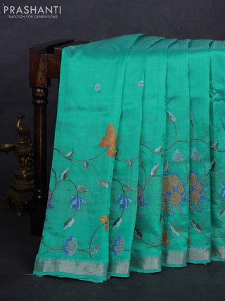 Teal Blue Mangalagiri Silk Cotton - Embroidery