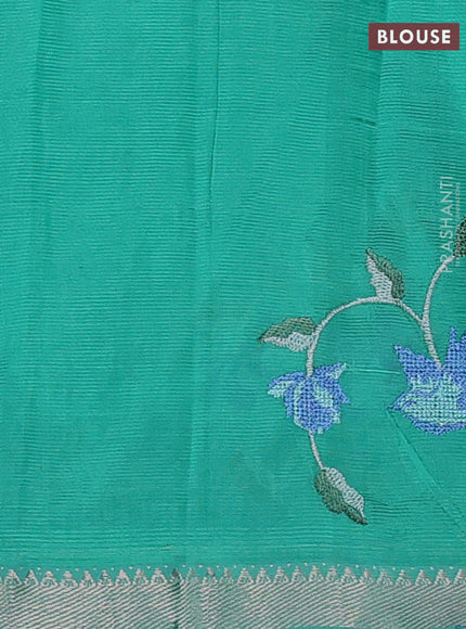 Teal Blue Mangalagiri Silk Cotton - Embroidery