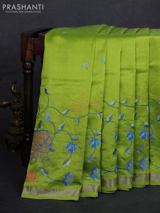 Green Mangalagiri Silk Cotton - Embroidery