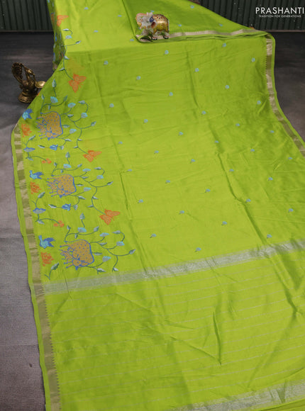 Green Mangalagiri Silk Cotton - Embroidery