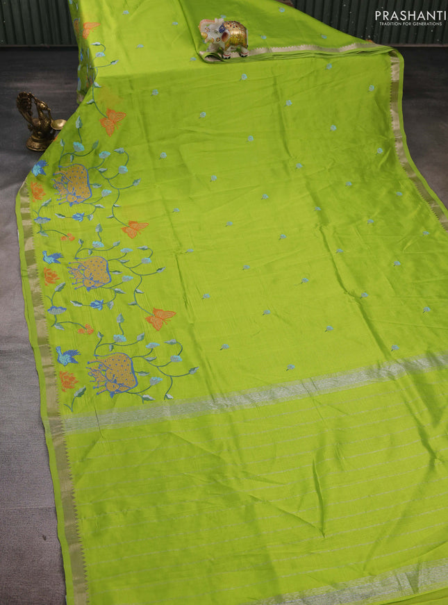 Green Mangalagiri Silk Cotton - Embroidery