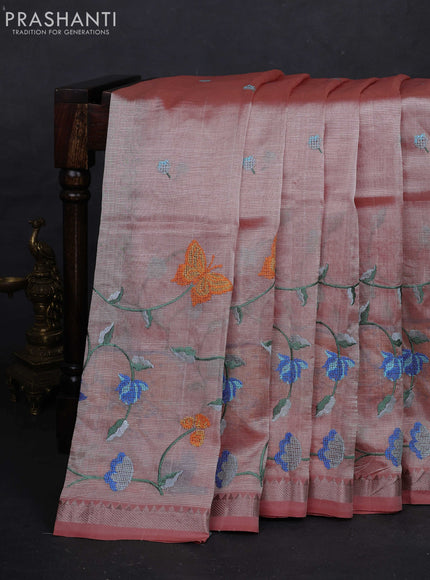 Peach Mangalagiri Silk Cotton - Embroidery