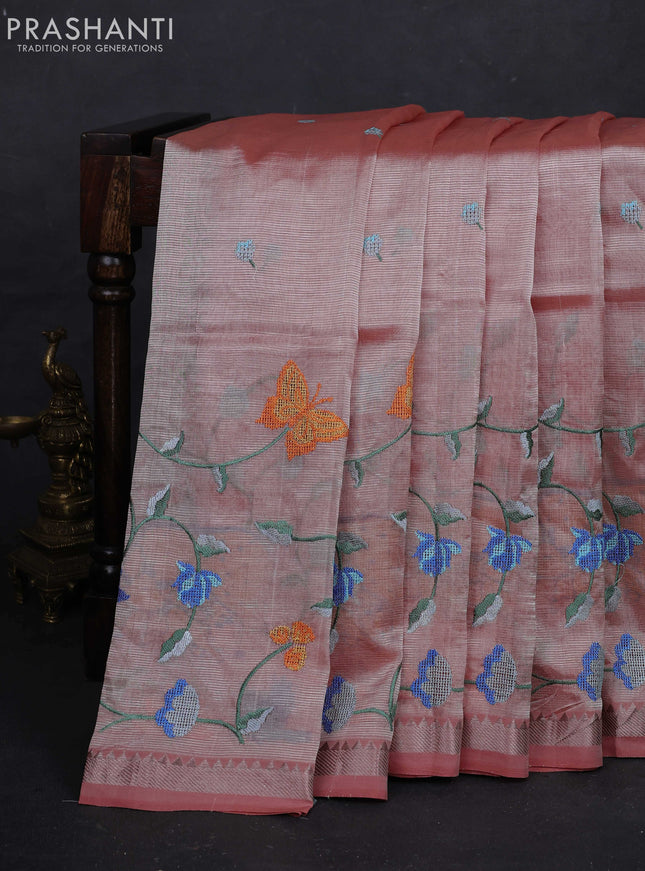Peach Mangalagiri Silk Cotton - Embroidery