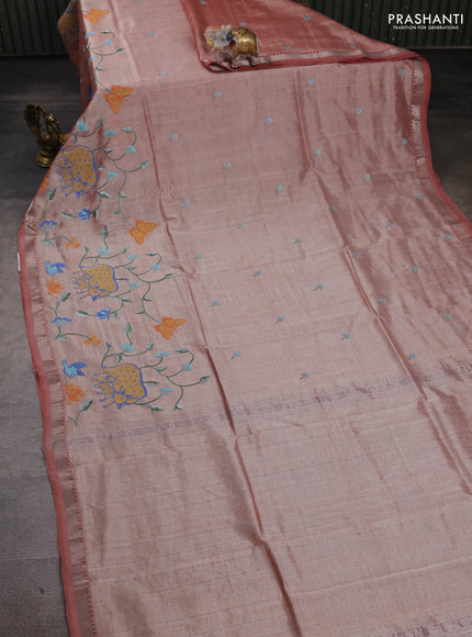 Peach Mangalagiri Silk Cotton - Embroidery