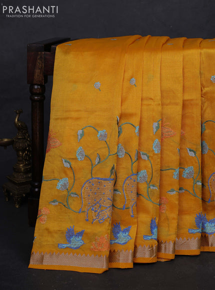 Mustard Yellow Mangalagiri Silk Cotton - Embroidery