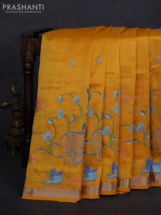 Mustard Yellow Mangalagiri Silk Cotton - Embroidery