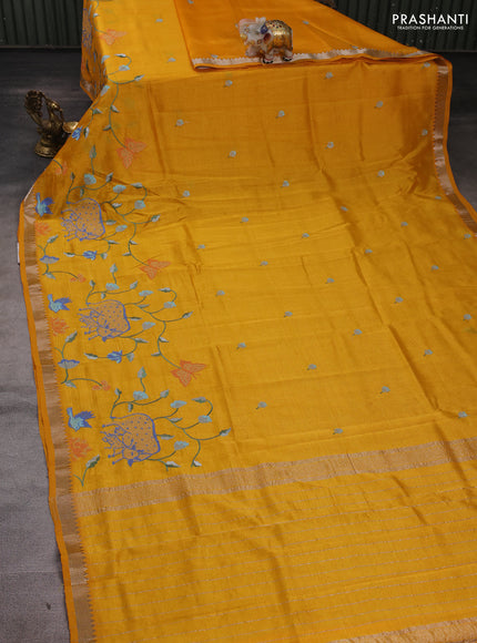 Mustard Yellow Mangalagiri Silk Cotton - Embroidery