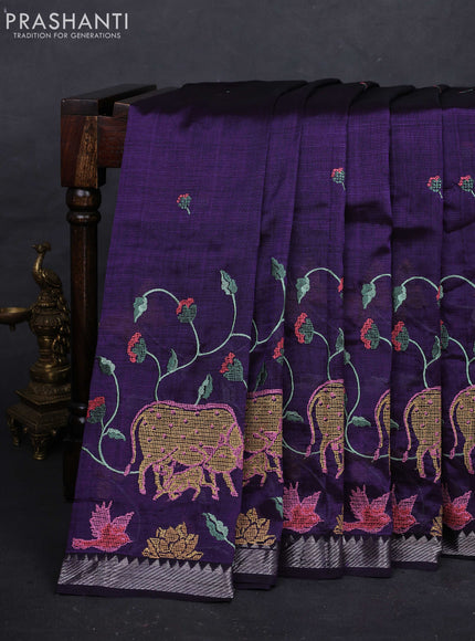 Purple Mangalagiri Silk Cotton - Embroidery