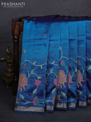 Peacock Blue Mangalagiri Silk Cotton - Embroidery