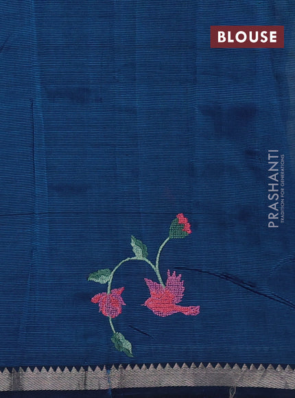 Peacock Blue Mangalagiri Silk Cotton - Embroidery