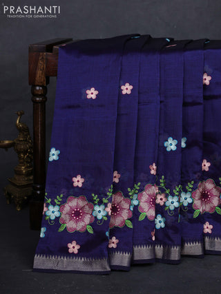 Navy Blue Mangalagiri Silk Cotton - Embroidery