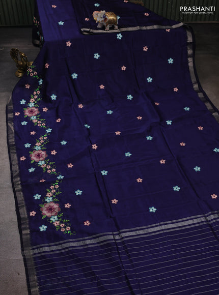 Navy Blue Mangalagiri Silk Cotton - Embroidery