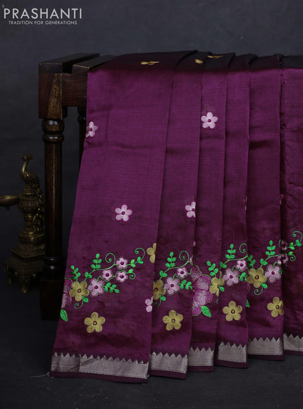 Wine Mangalagiri Silk Cotton - Embroidery