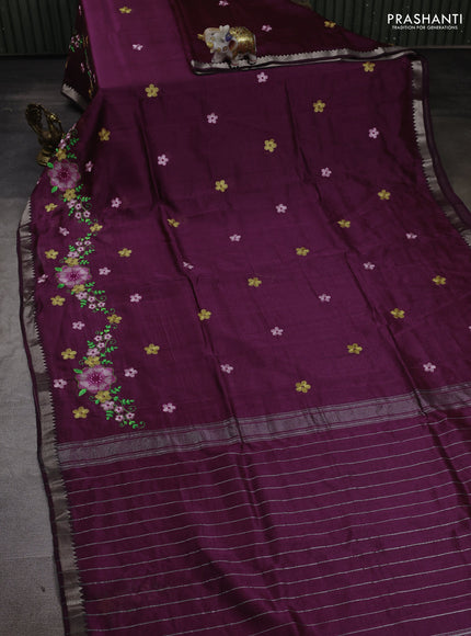 Wine Mangalagiri Silk Cotton - Embroidery