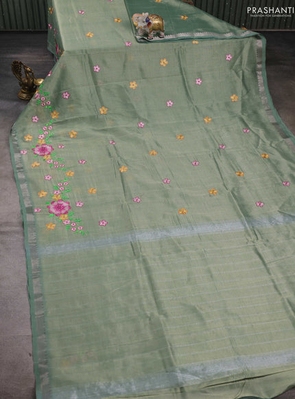 Pastel Green Mangalagiri Silk Cotton - Embroidery