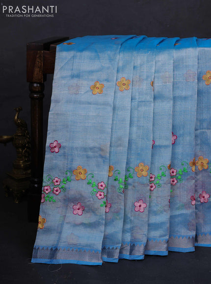 Blue Mangalagiri Silk Cotton - Embroidery