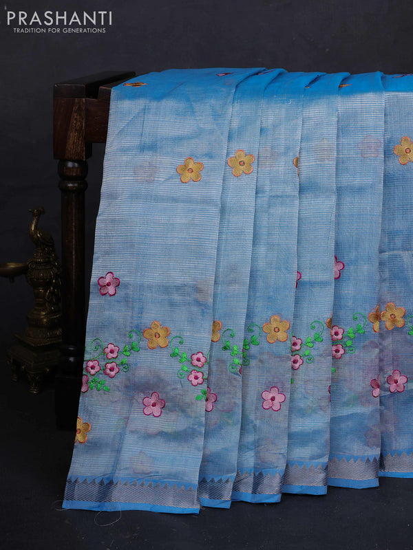 Blue Mangalagiri Silk Cotton - Embroidery
