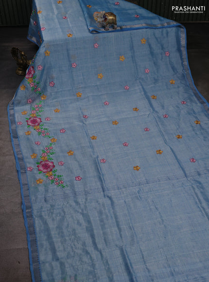 Blue Mangalagiri Silk Cotton - Embroidery