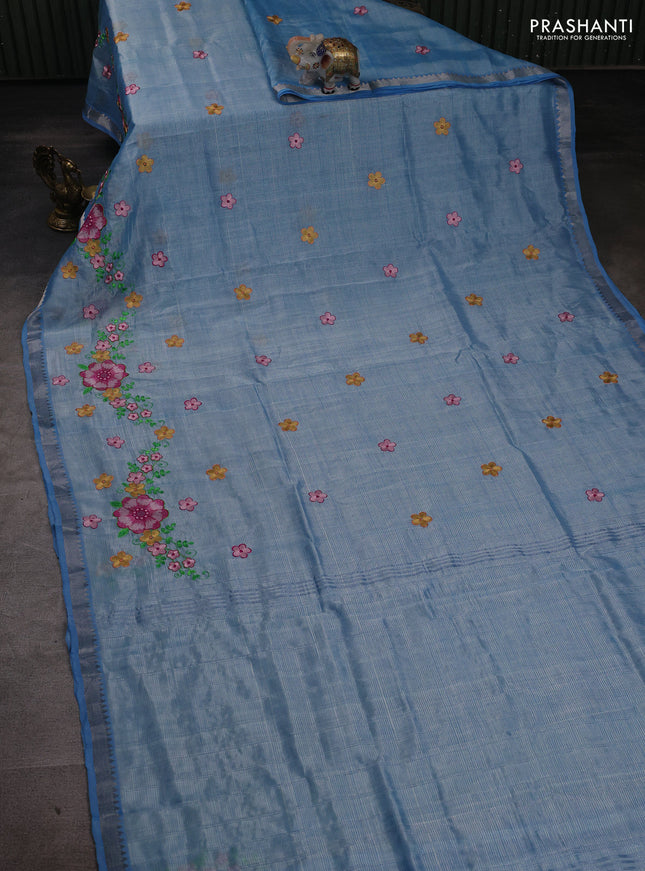 Blue Mangalagiri Silk Cotton - Embroidery