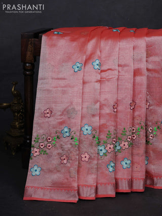 Peach Mangalagiri Silk Cotton - Embroidery