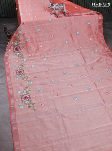 Peach Mangalagiri Silk Cotton - Embroidery