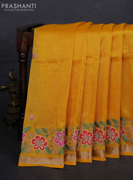 Mustard Yellow Mangalagiri Silk Cotton - Embroidery
