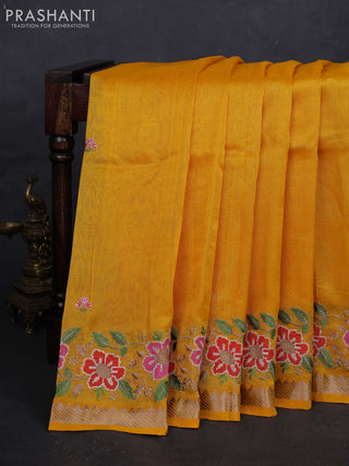Mustard Yellow Mangalagiri Silk Cotton - Embroidery
