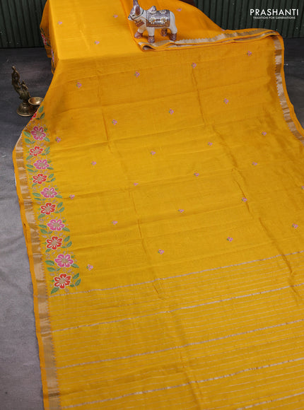 Mustard Yellow Mangalagiri Silk Cotton - Embroidery
