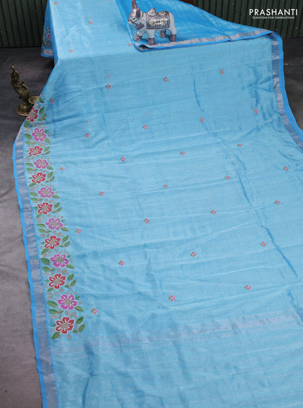 Blue Mangalagiri Silk Cotton - Embroidery