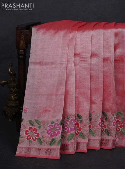 Peach Mangalagiri Silk Cotton - Embroidery