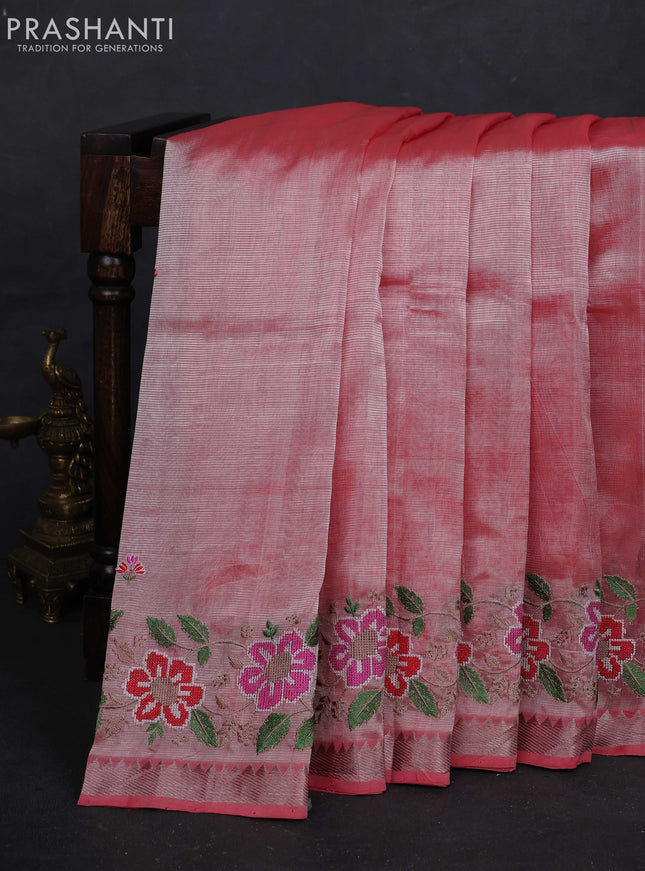 Peach Mangalagiri Silk Cotton - Embroidery