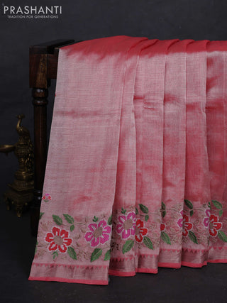Peach Mangalagiri Silk Cotton - Embroidery
