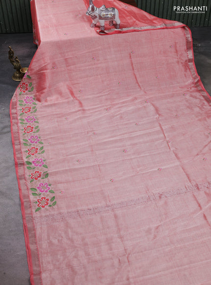 Peach Mangalagiri Silk Cotton - Embroidery