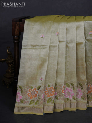 Pista Green Mangalagiri Silk Cotton - Embroidery