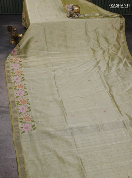 Pista Green Mangalagiri Silk Cotton - Embroidery