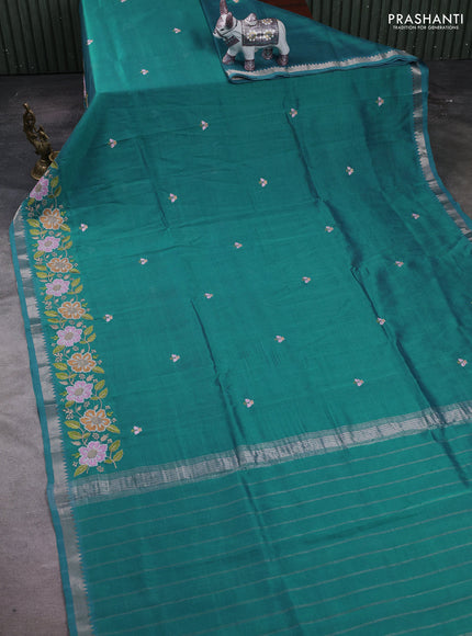 Peacock Green Mangalagiri Silk Cotton - Embroidery