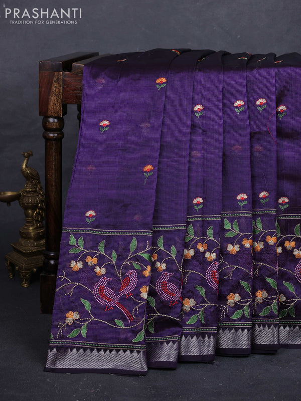 Purple Mangalagiri Silk Cotton - Embroidery