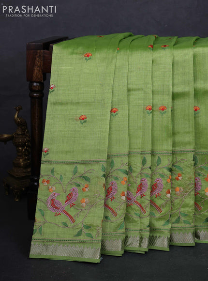 Green Mangalagiri Silk Cotton - Embroidery