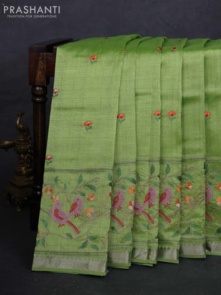 Green Mangalagiri Silk Cotton - Embroidery