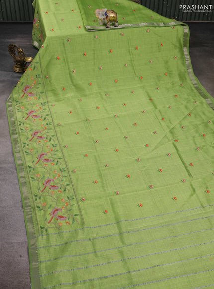 Green Mangalagiri Silk Cotton - Embroidery