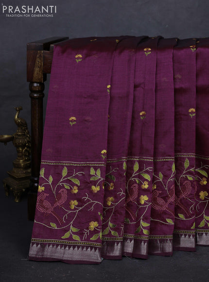 Wine Mangalagiri Silk Cotton - Embroidery