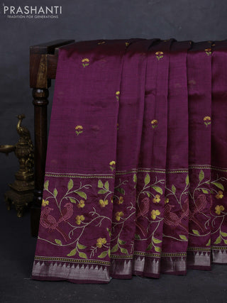 Wine Mangalagiri Silk Cotton - Embroidery