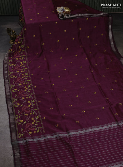 Wine Mangalagiri Silk Cotton - Embroidery