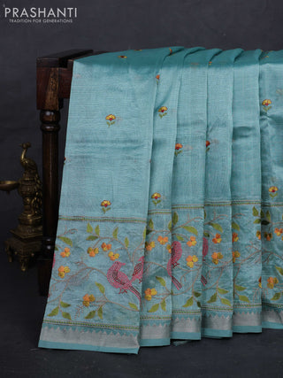 Teal Blue Mangalagiri Silk Cotton - Embroidery