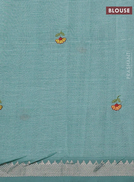 Teal Blue Mangalagiri Silk Cotton - Embroidery