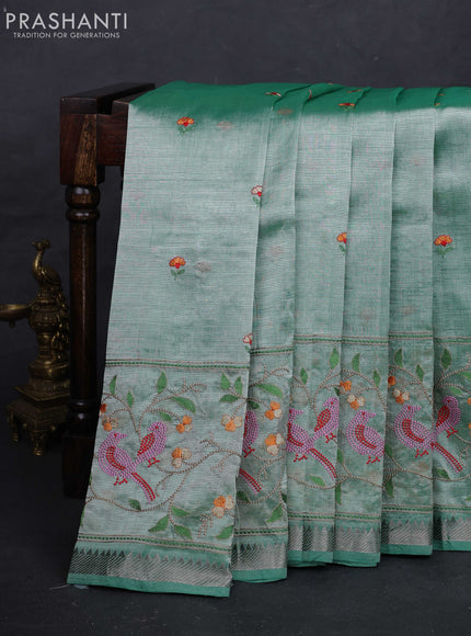 Teal Green Mangalagiri Silk Cotton - Embroidery